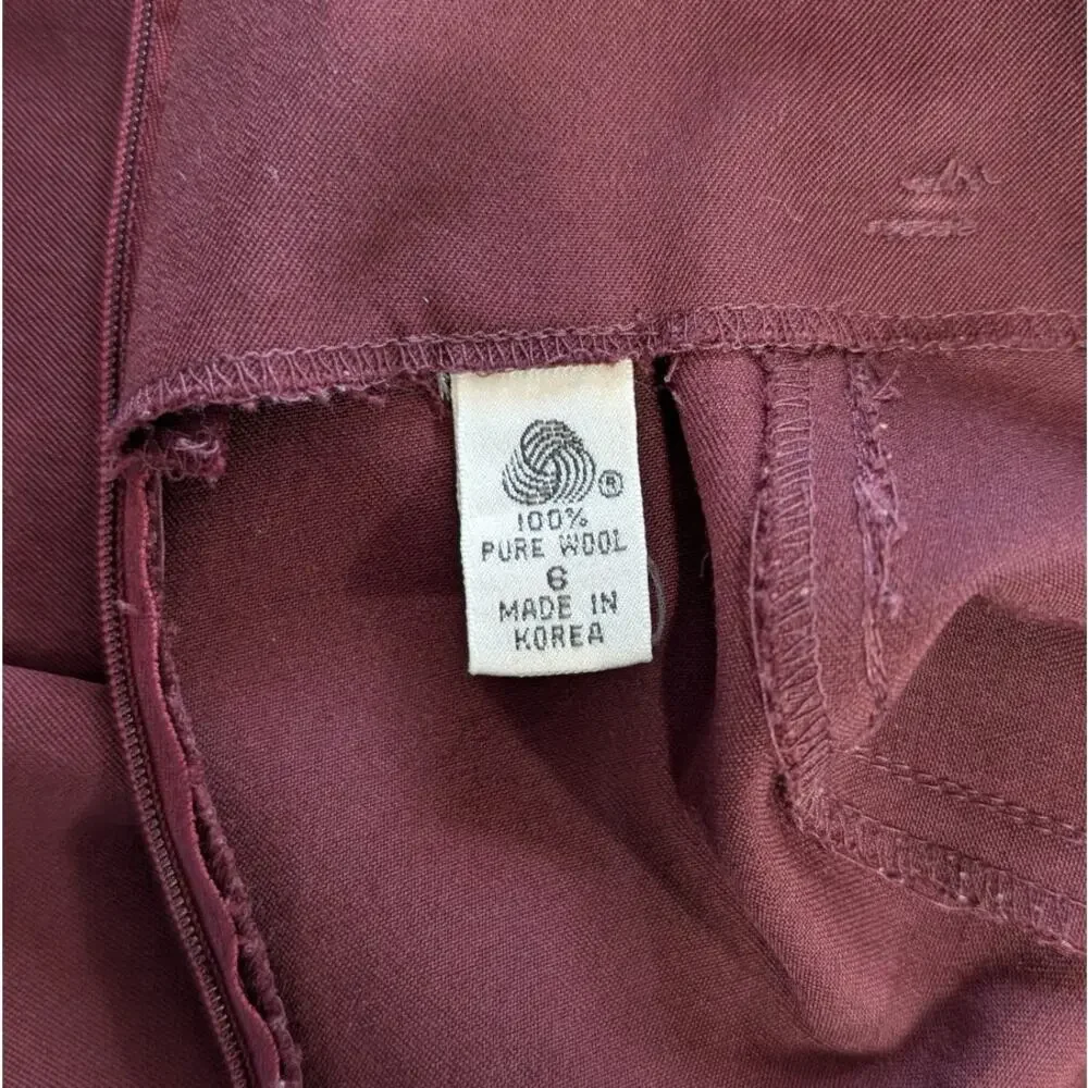100% Pure Wool Linda Allard Ellen Tracy Maxi Skirt Burgundy Size 6